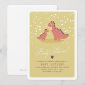 Invitation Baby shower rose jaune Dinosaur arrondi (Devant / Derrière)