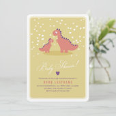 Invitation Baby shower rose jaune Dinosaur arrondi (Debout devant)