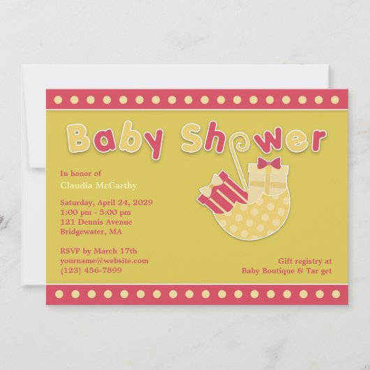Invitation baby shower rose jaune plat (Devant)