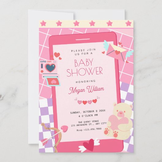 Invitation Baby shower rose joli (Devant)