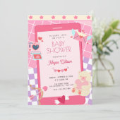 Invitation Baby shower rose joli (Debout devant)
