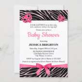 Invitation Baby shower rose Ladybug Zebra Stripes (Devant)