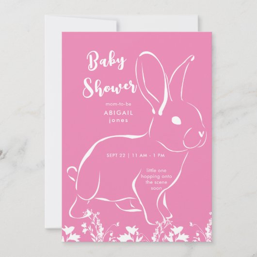 Invitation Baby shower rose lapin blanc (Devant)