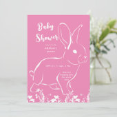 Invitation Baby shower rose lapin blanc (Debout devant)