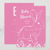 Invitation Baby shower rose lapin blanc (Devant / Derrière)