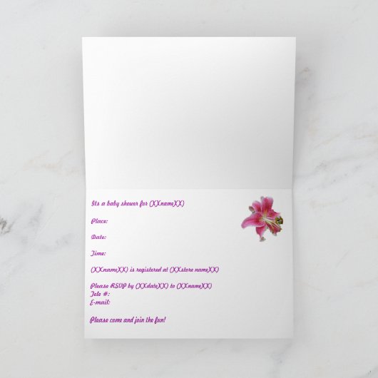 Invitation Baby shower rose Lily (Intérieur)