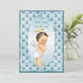 Invitation Baby shower Rose Little Boy Angel Blue (Debout devant)
