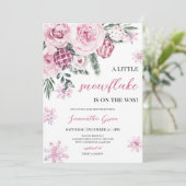 Invitation Baby shower rose Little Snowflake (Debout devant)
