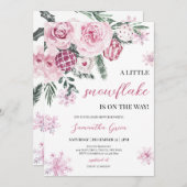 Invitation Baby shower rose Little Snowflake (Devant / Derrière)