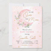 Invitation Baby shower rose lune et étoiles (Devant)