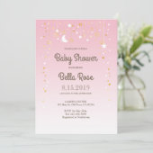 Invitation Baby shower rose Lune Star fille (Debout devant)