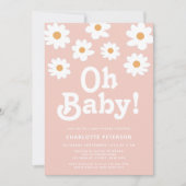 Invitation Baby shower rose marguerite rétro (Devant)