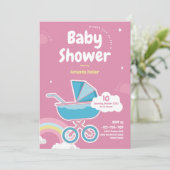 Invitation Baby shower rose mignon (Debout devant)