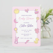 Invitation Baby shower rose mignon (Debout devant)