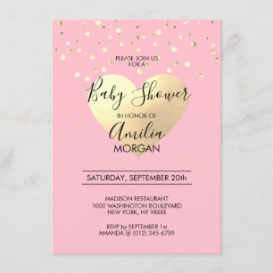 Invitation Baby shower rose mignon de fille de coeur de