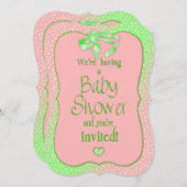 INVITATION baby shower - ROSE/MINT VERT/POLKA DOT (Devant / Derrière)