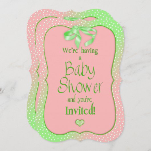 INVITATION baby shower - ROSE/MINT VERT/POLKA DOT (Devant / Derrière)