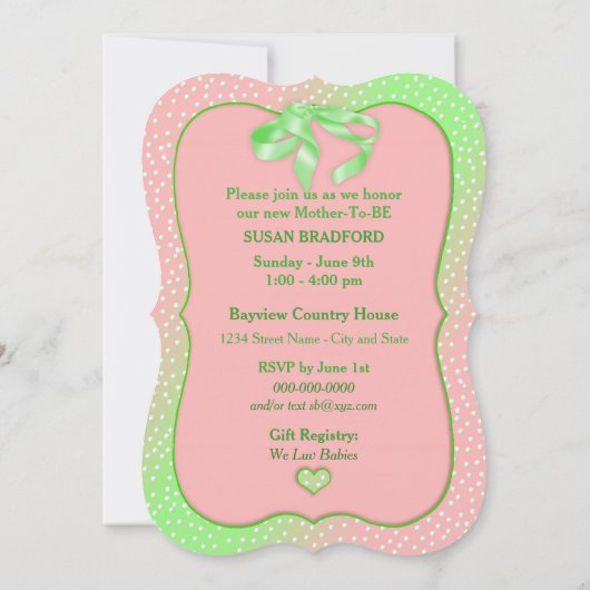 INVITATION baby shower - ROSE/MINT VERT/POLKA DOT (Dos)