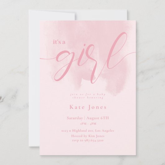 Invitation Baby shower rose moderne (Devant)