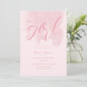 Invitation Baby shower rose moderne (Debout devant)