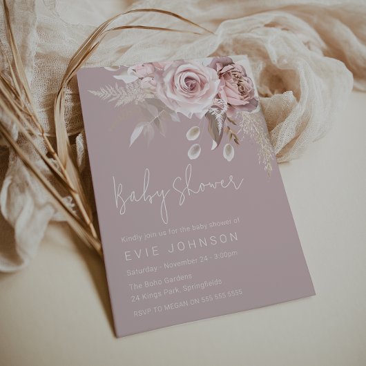 Invitation Baby shower Rose moderne Boho Dusty