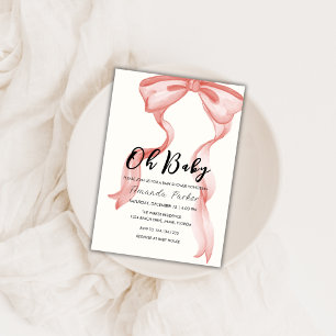 Invitation Baby shower rose moderne élégante Bow Girl