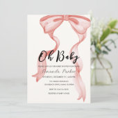 Invitation Baby shower rose moderne élégante Bow Girl (Debout devant)