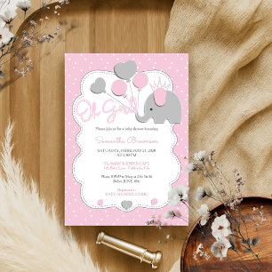 Invitation Baby shower rose moderne éléphant Couronne Oh fill