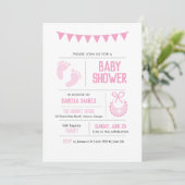 Invitation Baby shower rose moderne fille (Debout devant)