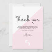 Invitation Baby shower rose moderne Merci pieds bébé (Devant)