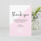 Invitation Baby shower rose moderne Merci pieds bébé (Debout devant)