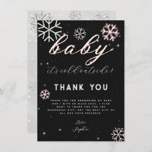 Invitation Baby shower rose noir hiver Rhinestone  Merci