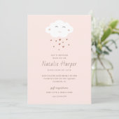 Invitation Baby shower rose nuage mignon (Debout devant)