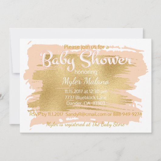 Invitation baby shower rose/or (Devant)