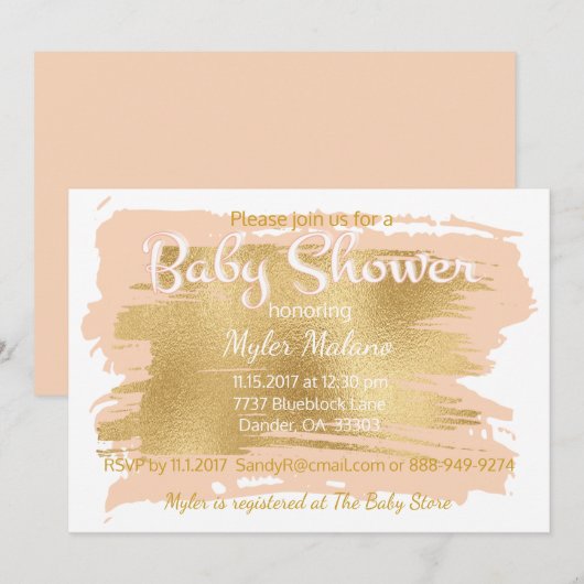 Invitation baby shower rose/or (Devant / Derrière)