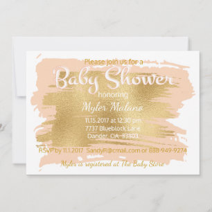 Invitation baby shower rose/or