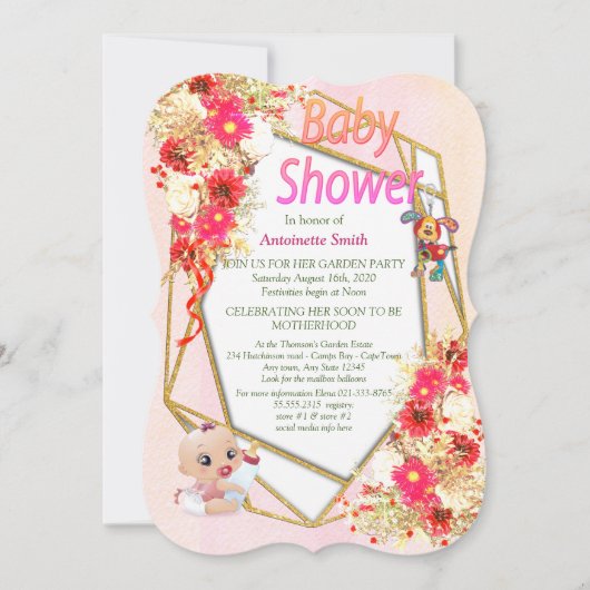 Invitation Baby shower rose or géométrique (Devant)
