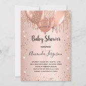 Invitation Baby shower rose or parties scintillant gouttes ba (Devant)