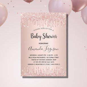 Invitation Baby shower rose or parties scintillant gouttes fi