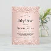 Invitation Baby shower rose or parties scintillant rousse fil (Debout devant)