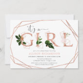 Invitation baby shower rose or verdure fille moderne  (Devant)