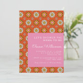 Invitation Baby shower rose orange des années 60 (Debout devant)