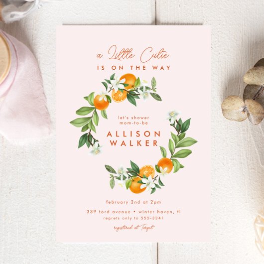 Invitation Baby shower rose Orange Little Cutie