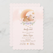 Invitation Baby shower rose ours bébé (Devant / Derrière)