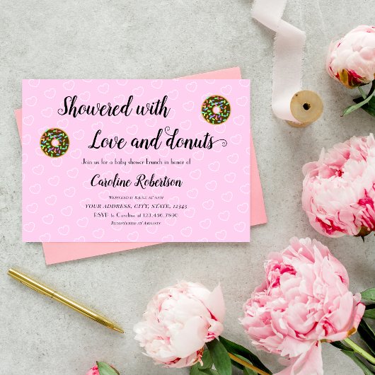 Invitation Baby shower rose pâle beignets Brunch