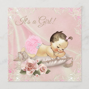 Invitation Baby-Shower Rose Pâle et Ivoire