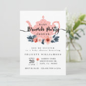 Invitation Baby shower rose pâle Floral Bund Tea Party (Debout devant)