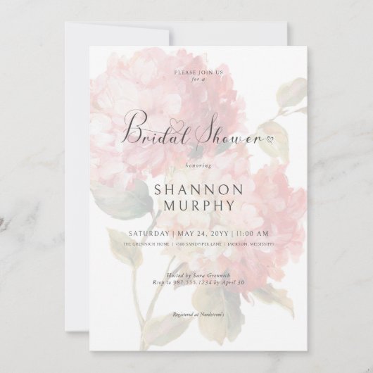 Invitation Baby Shower Rose Pâle Hydrangea Moderne (Devant)