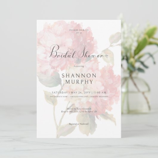 Invitation Baby Shower Rose Pâle Hydrangea Moderne (Debout devant)