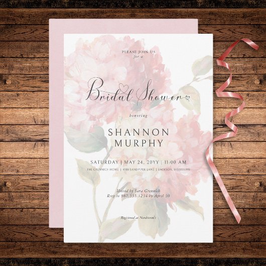 Invitation Baby Shower Rose Pâle Hydrangea Moderne